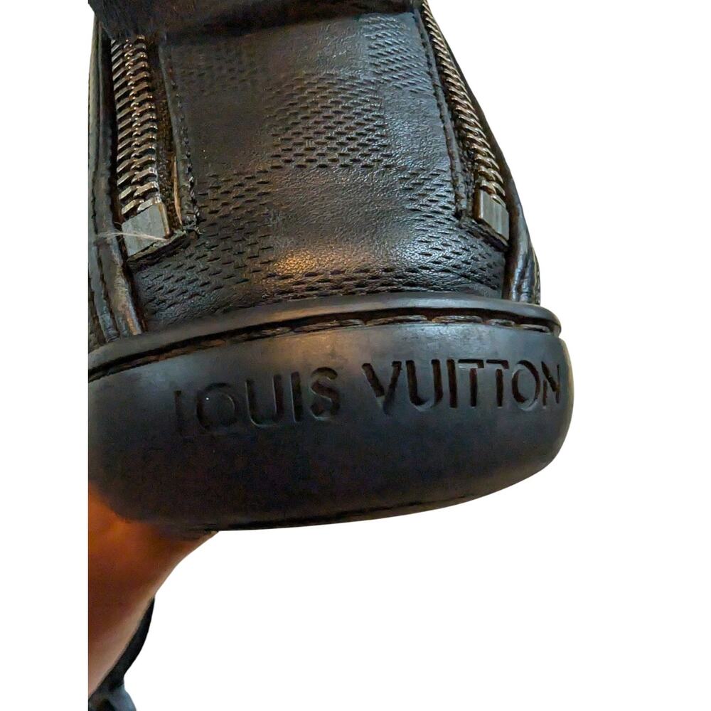 LOUIS VUITTON LV Damier High Top Sneakers Double Zip Black 9.5 Lace Up - Picture 12 of 14